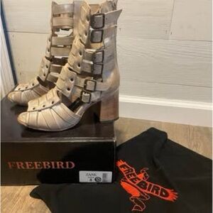 Freebird Women's Cream Heeled Buckle Boots